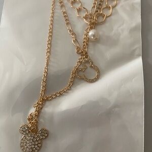Mickey Mouse gold tone three stranded necklace , NWT